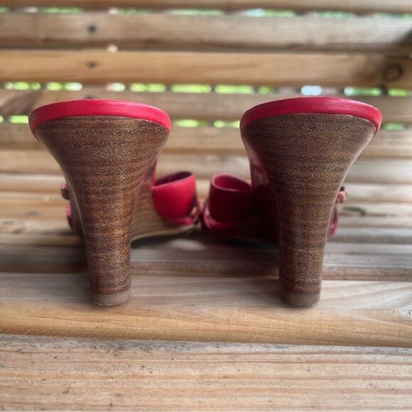 Franco Sarto Red Leather Braided Strap Wedge Sandals | Size 8.5M - Picture 5 of 10